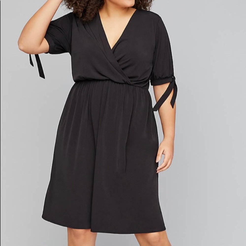 Lane Bryant Black Slash Sleeve Fit and Flare Dress